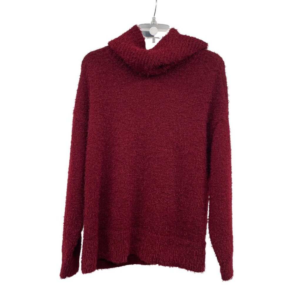 JUSTFAB Womens Fuzzy Knit Sweater Cowl Neck Long Sleeve Burgundy Size 1X